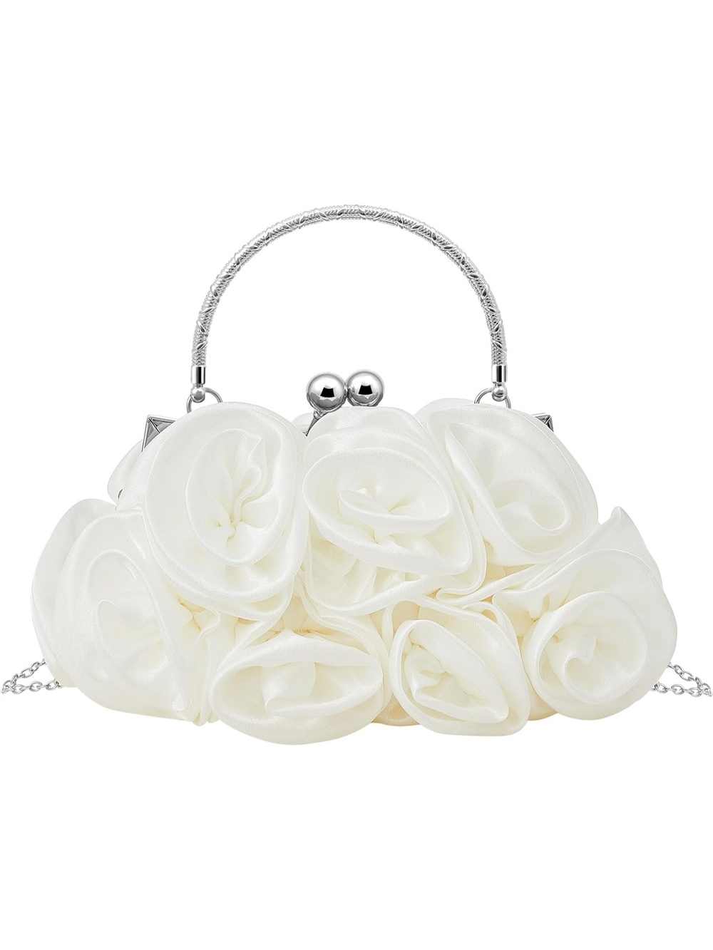 〽️ Women's White 3d Rose Satin Clutch Purse Floral Prom Party Evening Bag